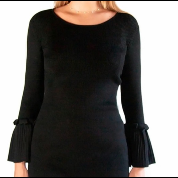 NINA LEONARD | Ribbed Knit Bell Sleeve Sweater Above- Knee Round Neckline Dress - Picture 3 of 16